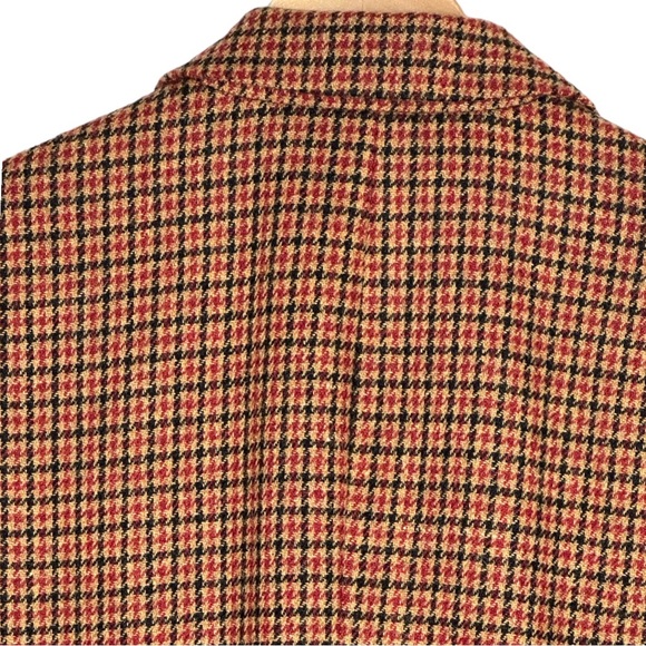 Talbots Houndtooth Brown Tan Red Plaid One Button 100% Wool Fall Jacket Blazer - Picture 6 of 14